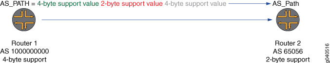 Ruta de AS de enrutador compatible de 4 bytes a un enrutador compatible con 2 bytes