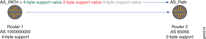 Ruta de AS con enrutador compatible de 4 bytes a enrutador compatible de 2 bytes