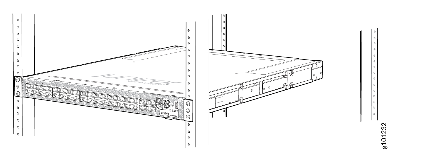 ACX7100-32C Router Secured by Front-Mounting Brackets