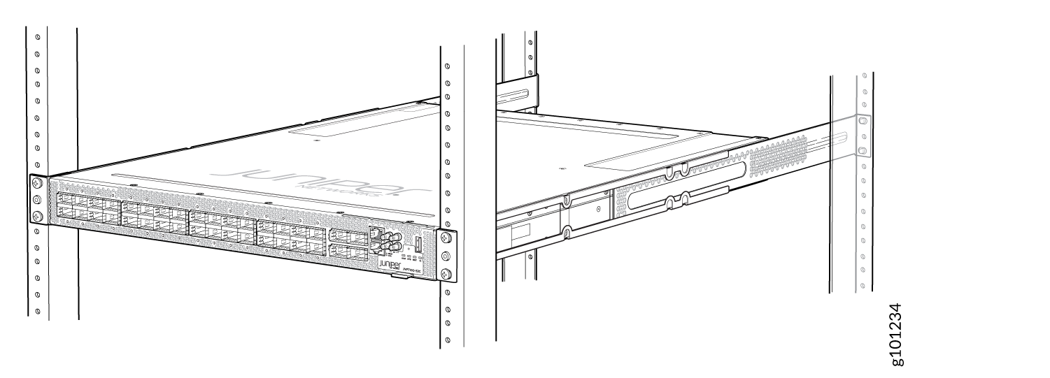 ACX7100-32C Router Installed in a Four-Post Rack