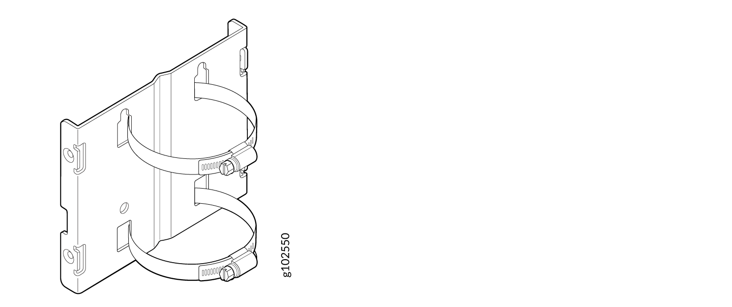 Mounting bracket with two circular clamps for securing cylindrical objects and part number g102550.