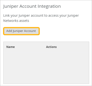 Add Juniper Account Button on the Organization Settings Page