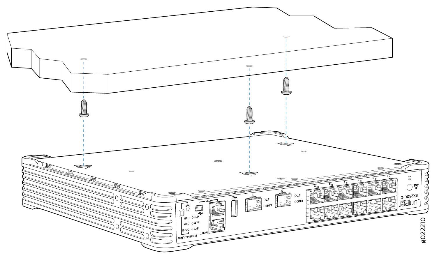 Mounting the EX2300-C Switch Under a Desk or Other Level Surface by Using Screws