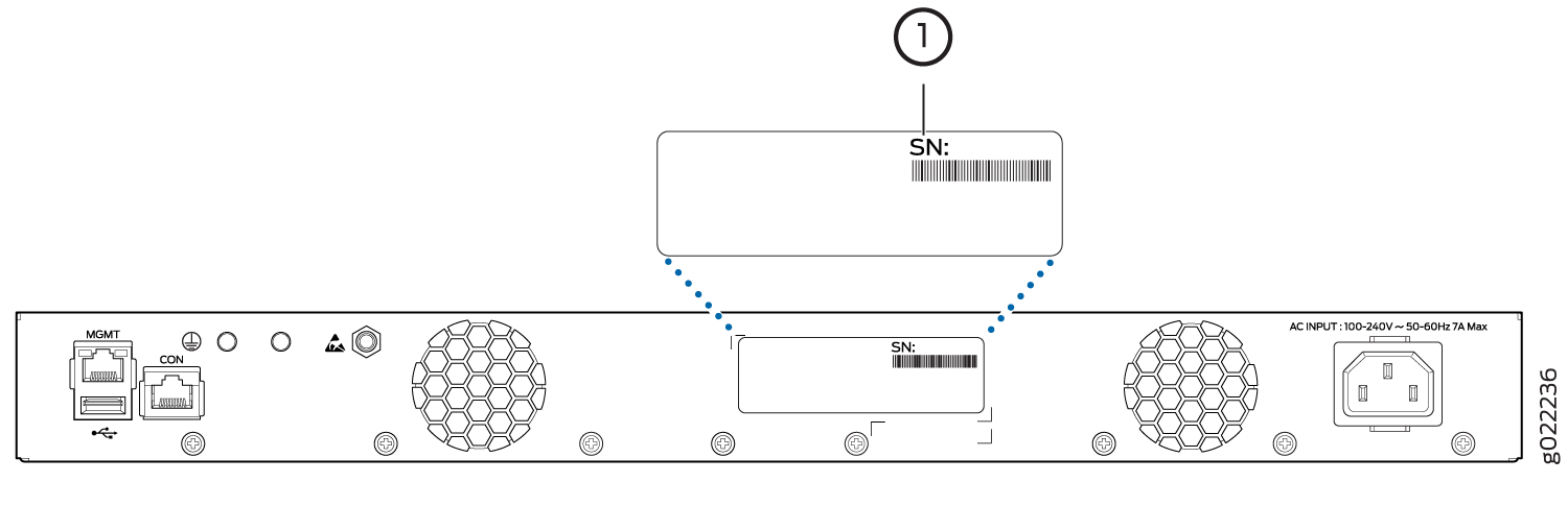Location of the Serial Number ID Label on EX2300 Switches Except EX2300-C Switches