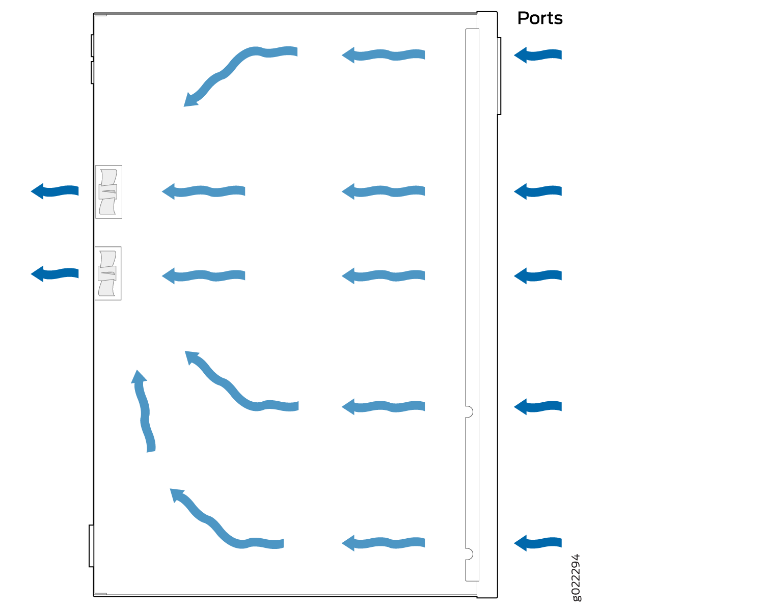 Airflow Direction in EX2300 Switches with 48 Ports with PoE Capability Except the EX2300-48MP Switch Model