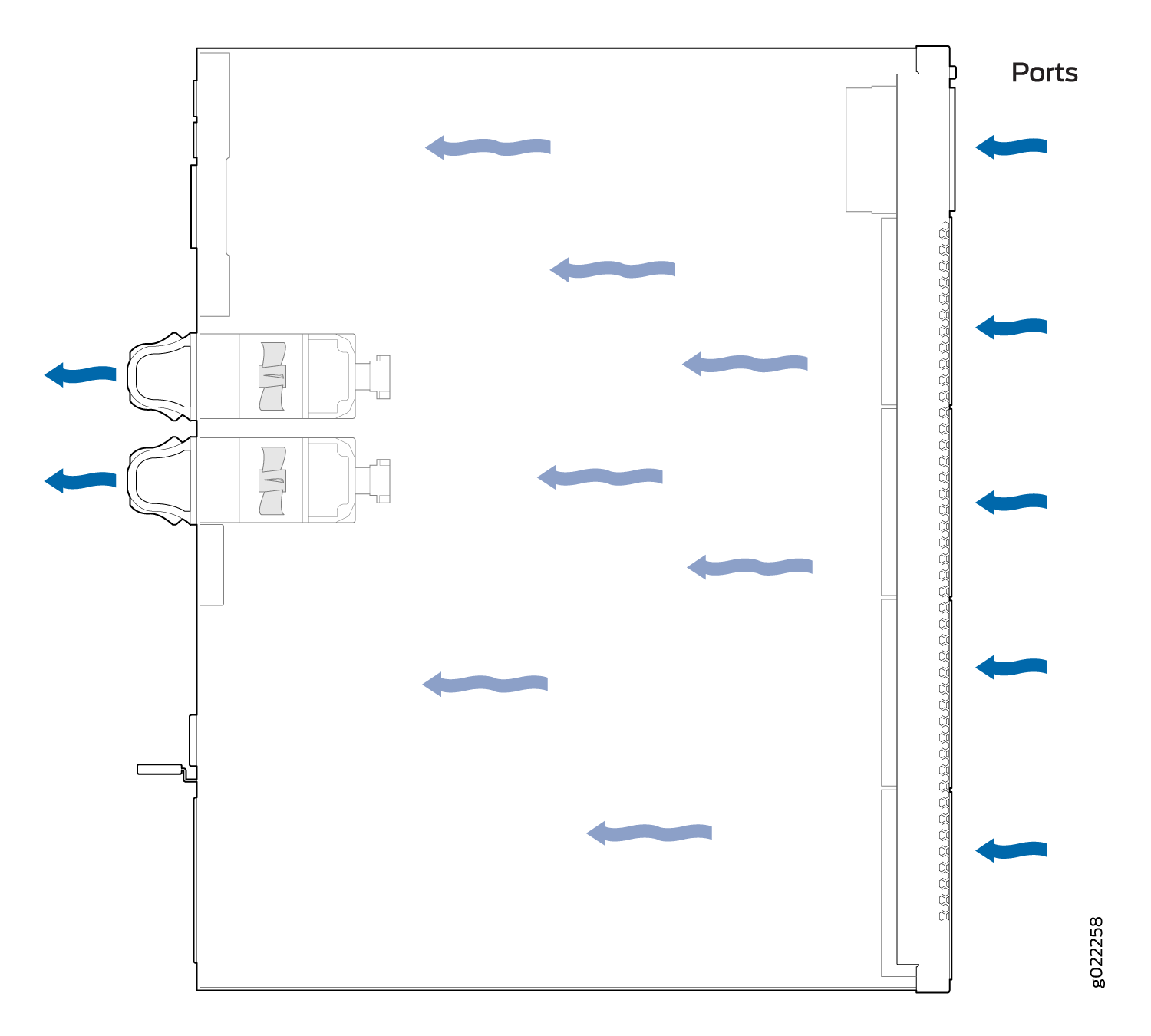 Front-to-Back Airflow Through the EX3400 Switch Chassis