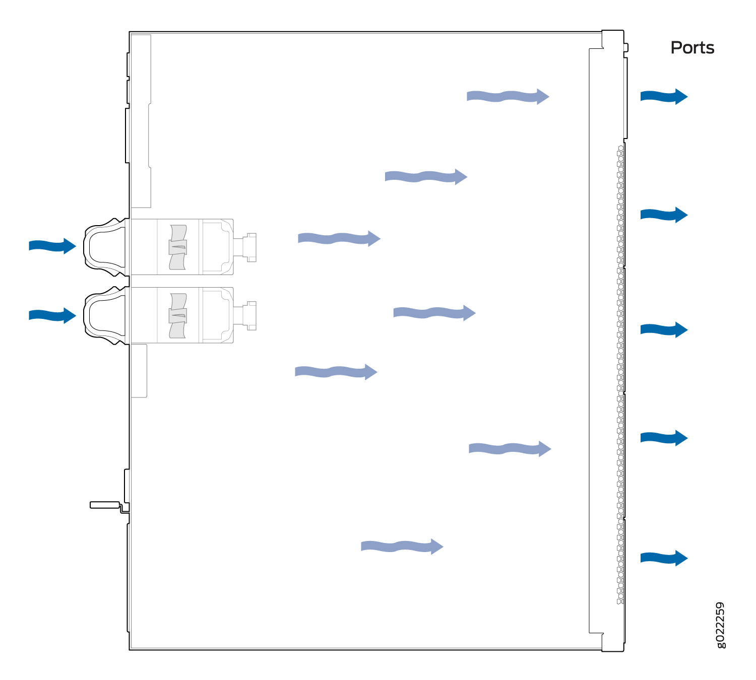 Back-to-Front Airflow Through the EX3400 Switch Chassis