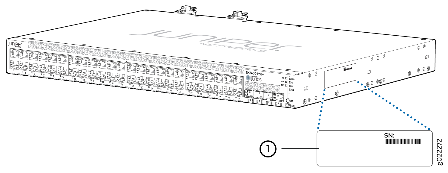Location of the Serial Number ID Label on the Side Panel of an EX3400 Switch