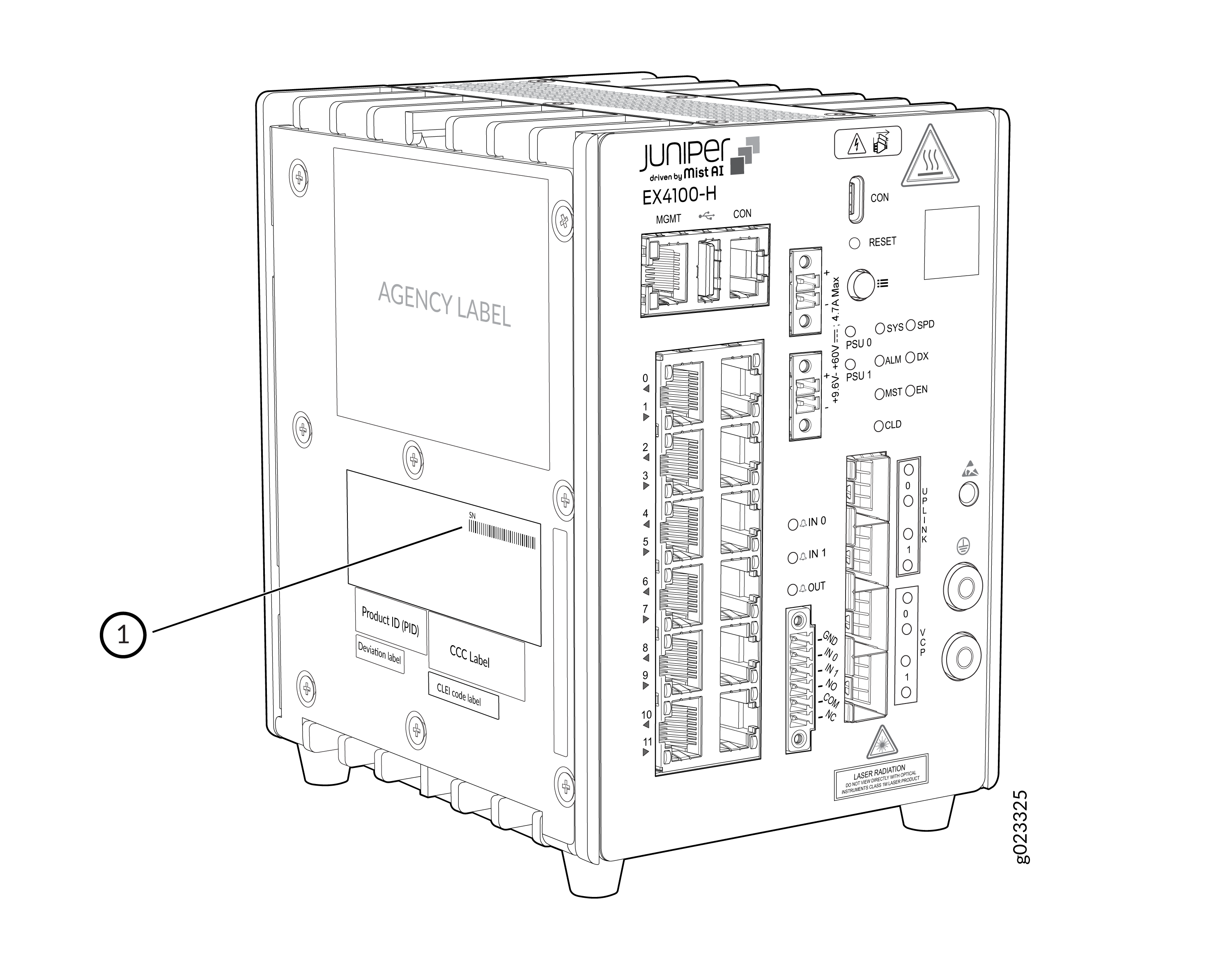 Location of the Serial Number ID Label on EX4100-H-12T Switch