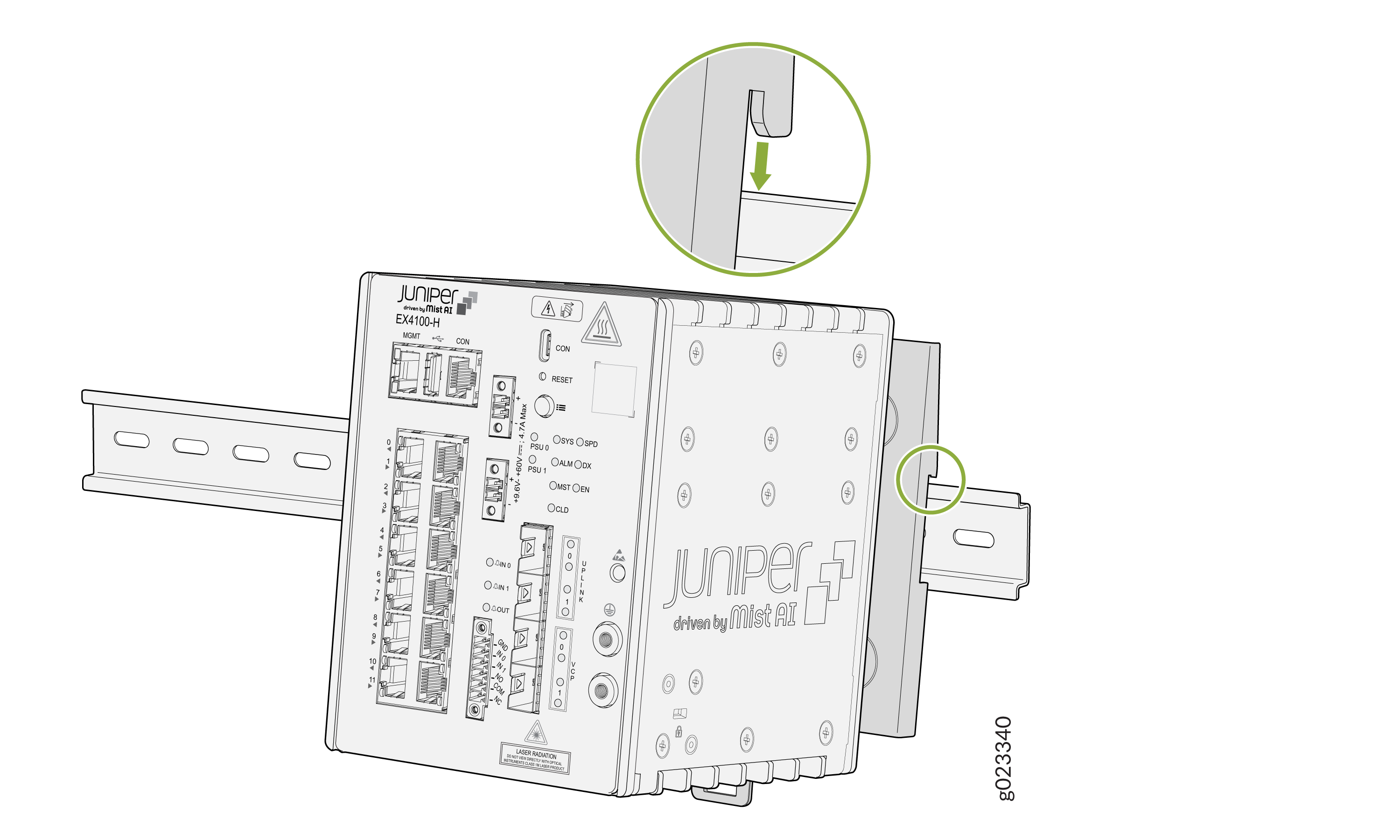Hook on the switch to the DIN channel top side