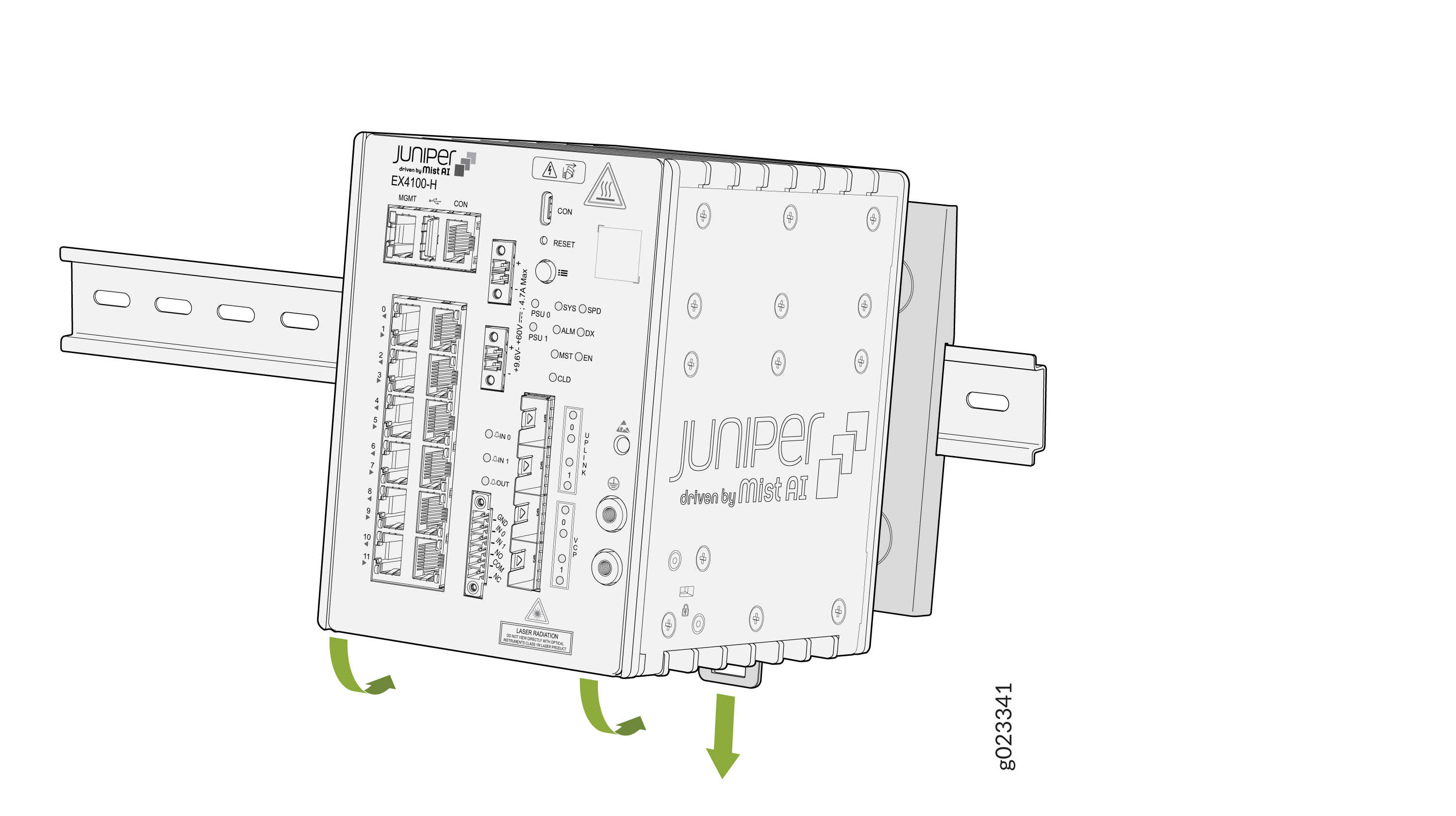 Pull the spring latch to engage the unit to the DIN channel