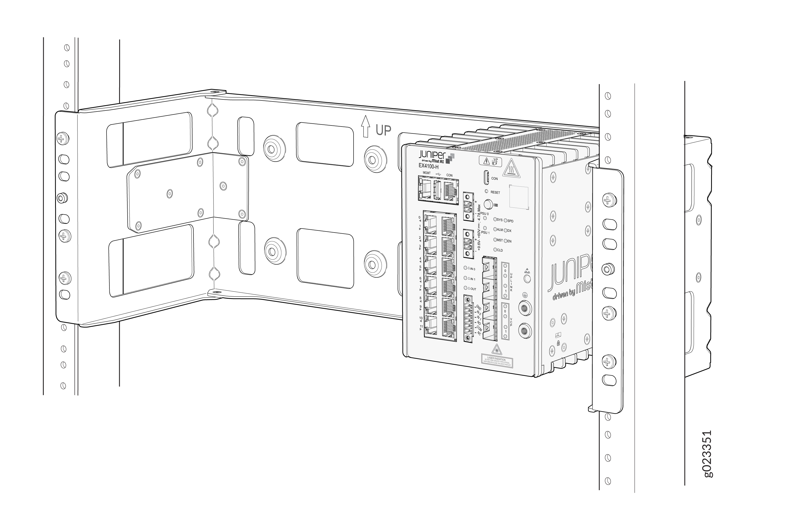 The switch mounted to the rack mounting bracket