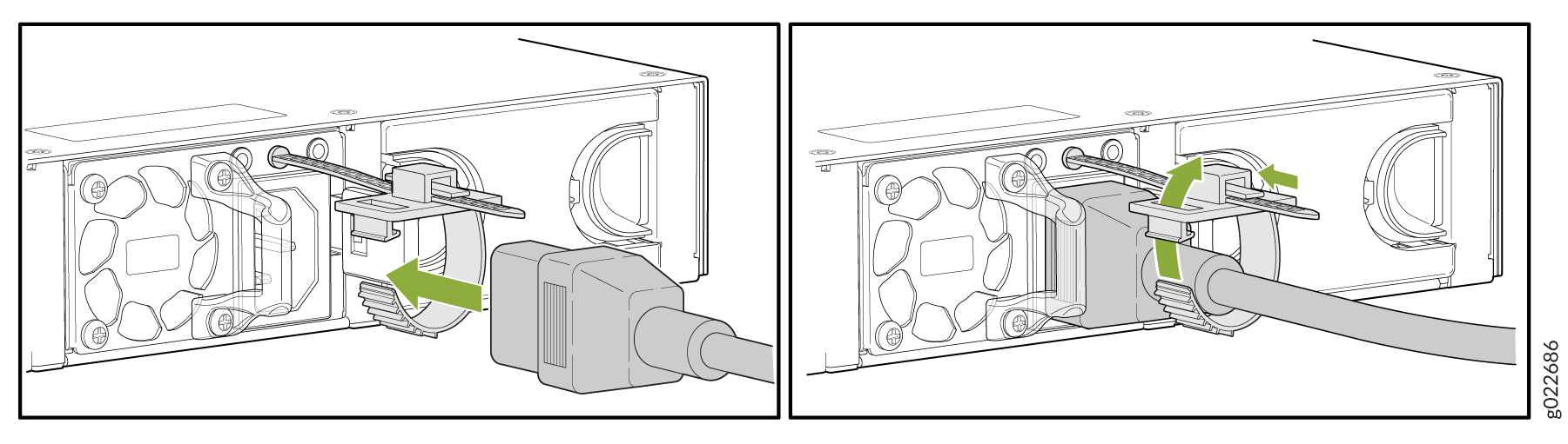 Connecting an AC Power Cord to the AC Power Cord Inlet of an EX4100 Switch