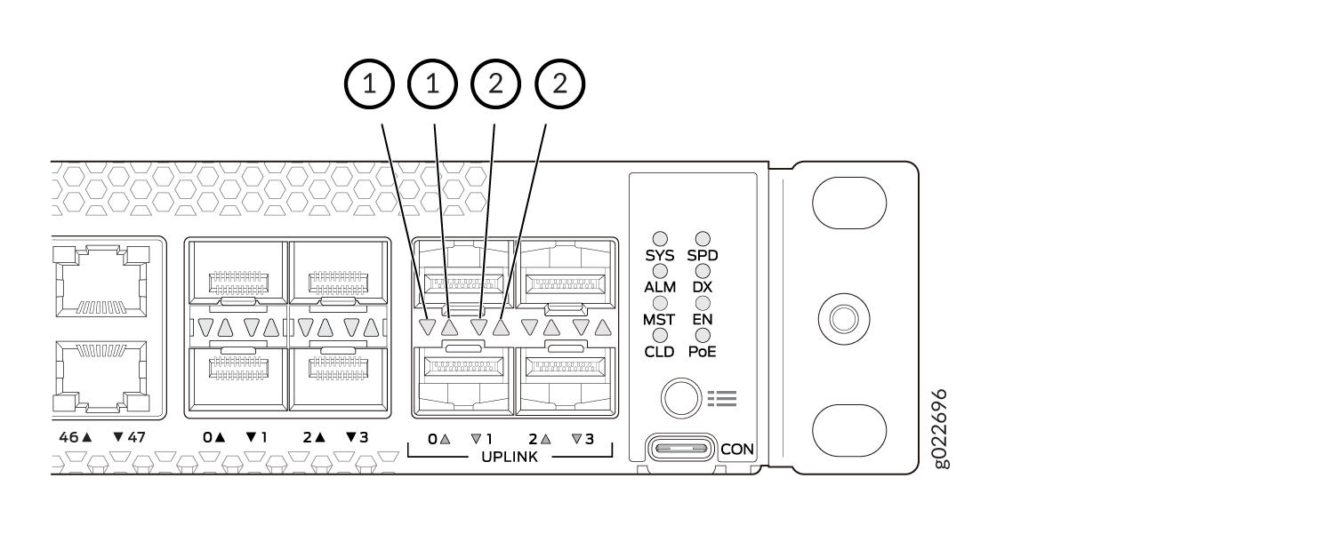 LEDs on the SFP+ uplink ports on EX4100 Switches