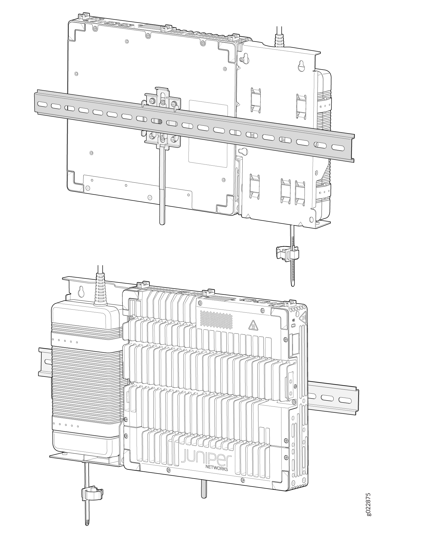 Rear View and Front View of the Switch and Power Supply Adaptor Mounted on the DIN Rail