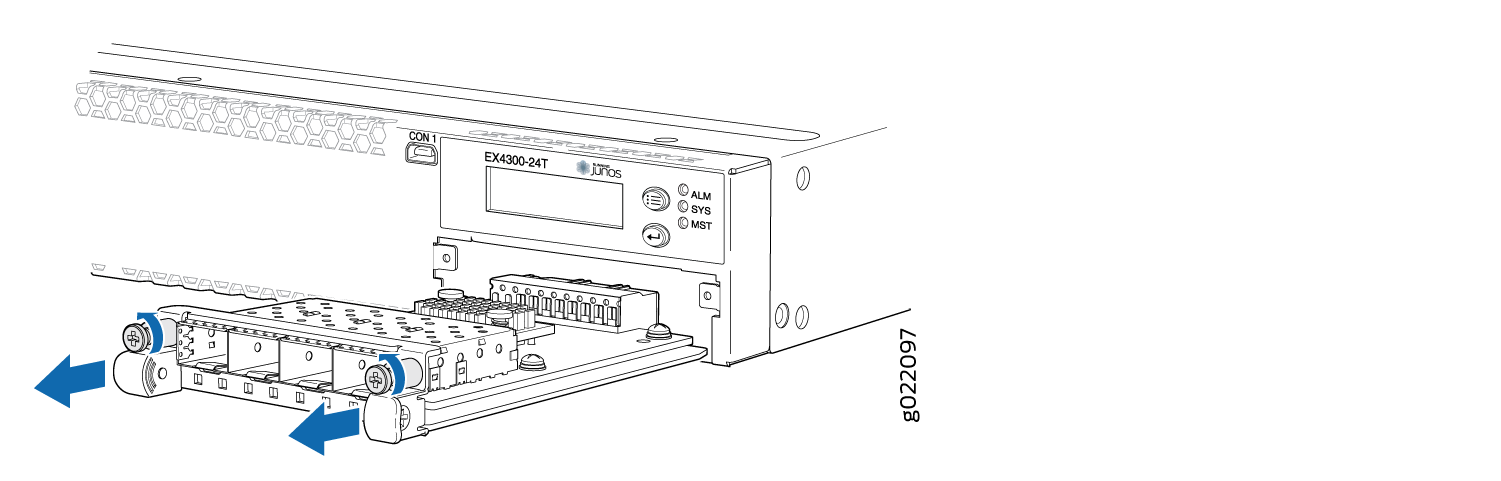 Removing a 4-Port 1-Gigabit Ethernet/10-Gigabit Ethernet SFP+ Uplink Module from a 24-Port or 48-Port EX4300 Switch Except EX4300-48MP and EX4300-48MP-S Switches