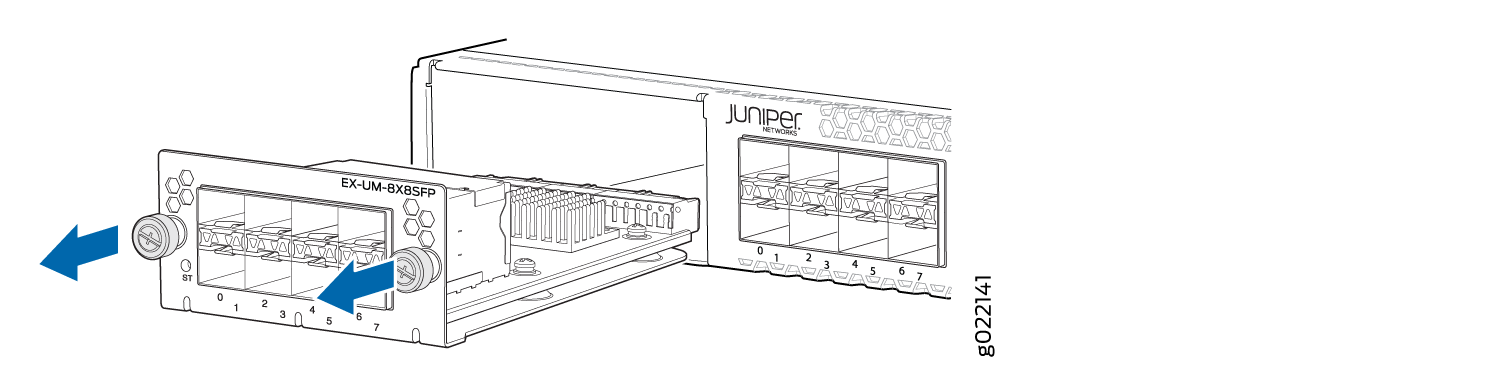 Removing an 8-Port 10-Gigabit Ethernet SFP+ Uplink Module from a 32-Port EX4300 Switch