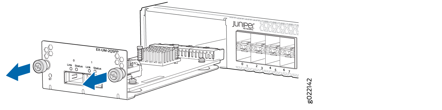 Removing a 2-Port 40-Gigabit Ethernet QSFP+ Uplink Module from a 32-Port EX4300 Switch