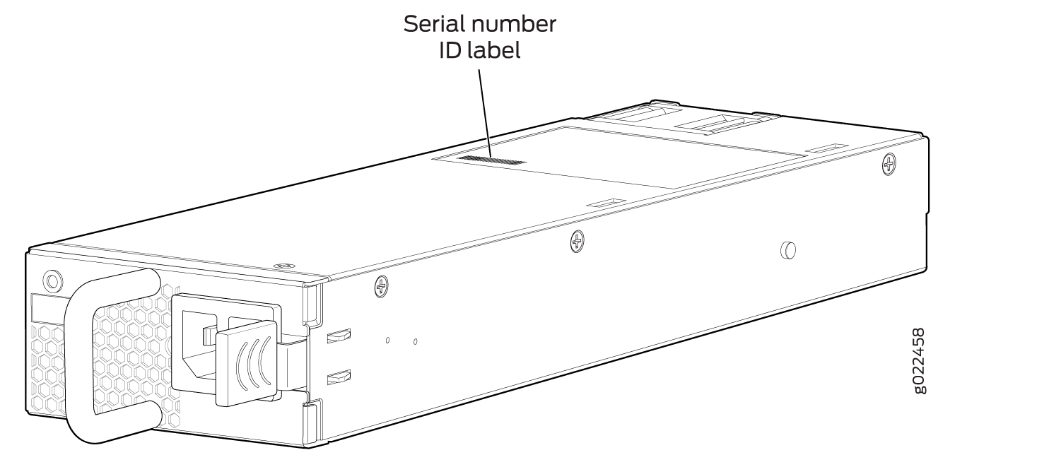 Location of the Serial Number ID Label on an AC Power Supply Used in EX4300-48MP and EX4300-48MP-S Switches