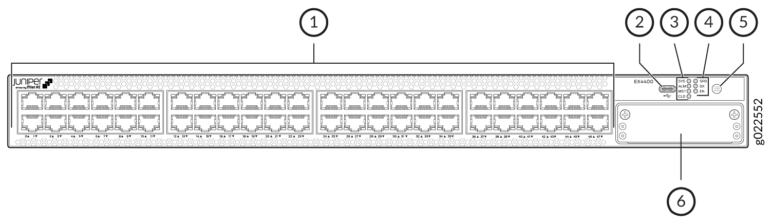 Components on the Front Panel of an EX4400-48T Switch