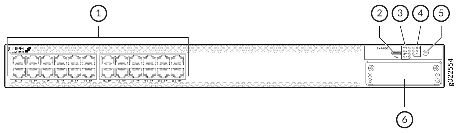 Components on the Front Panel of an EX4400-24T Switch