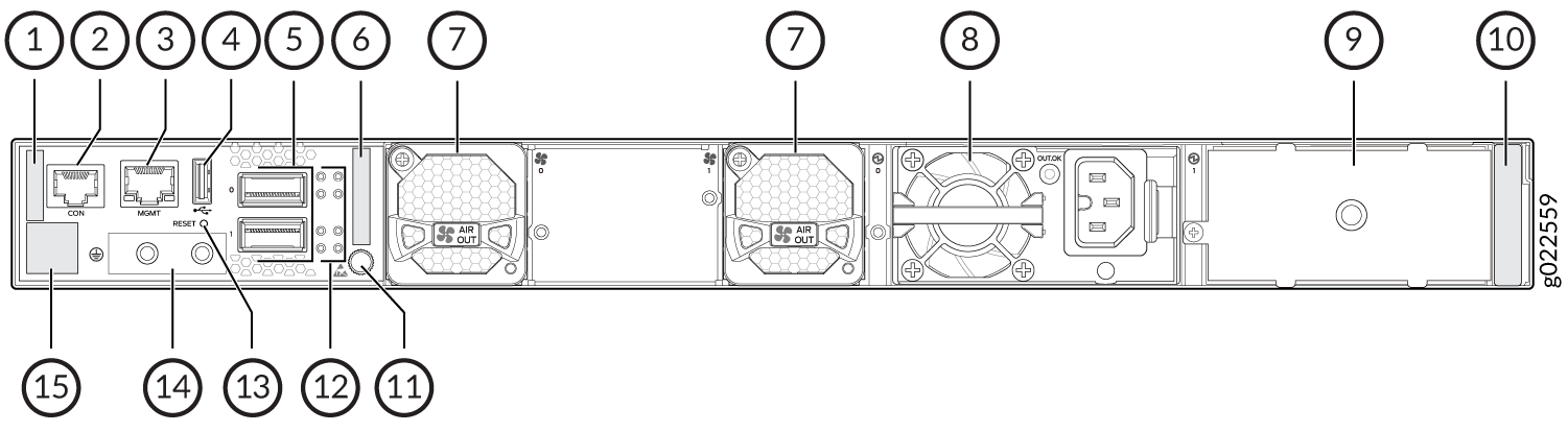 Components on the Rear Panel of an EX4400-24P Switch