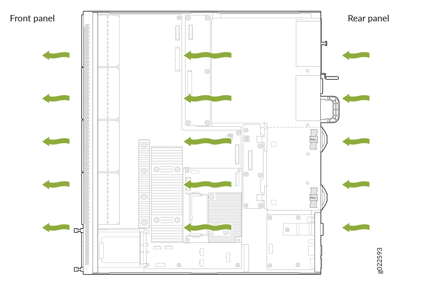 Back-to-Front Airflow Through an EX4400-48F Switch Chassis