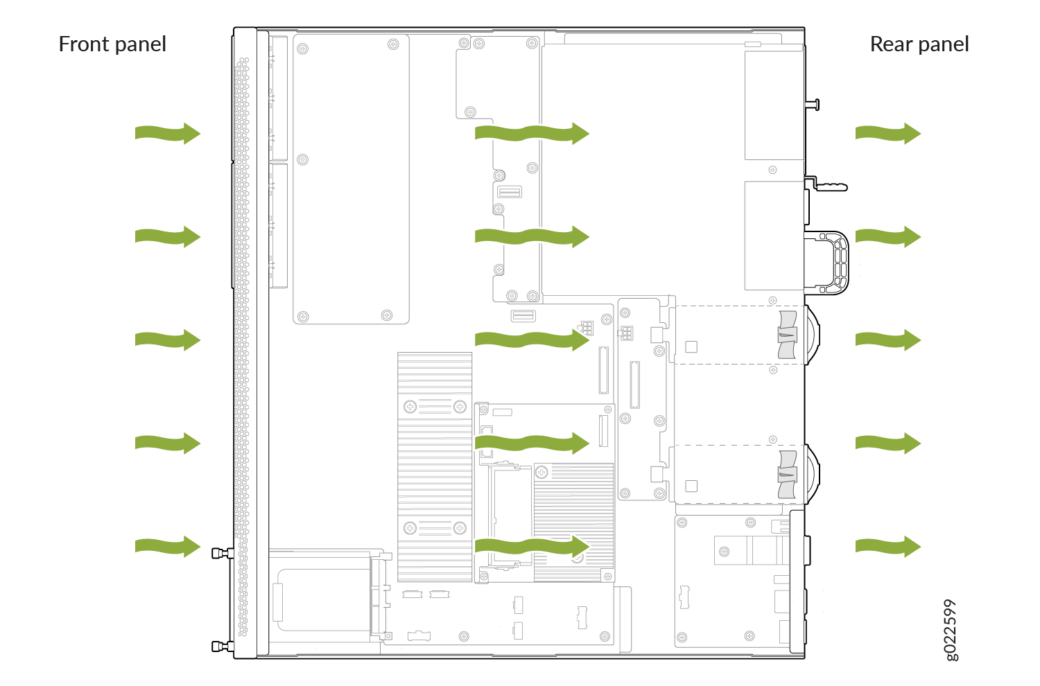 Front-to-Back Airflow Through an EX4400-24P Switch Chassis