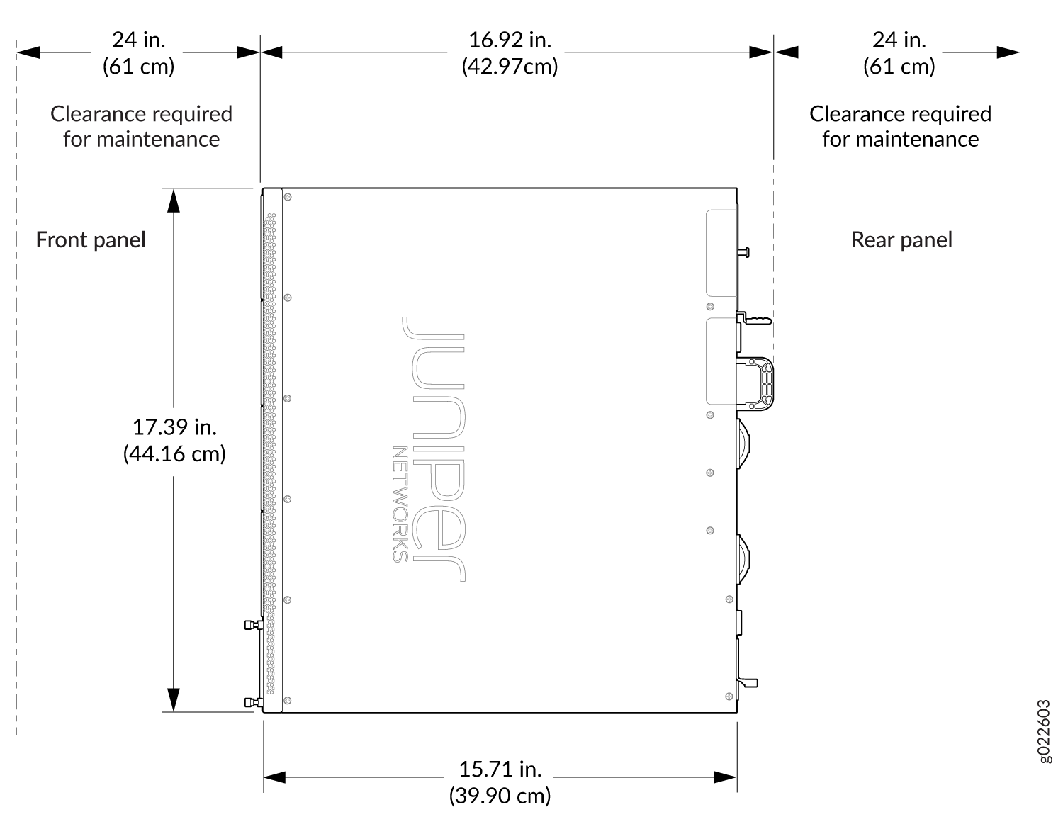 EX4400 Switches—Dimensions and Clearance Requirements