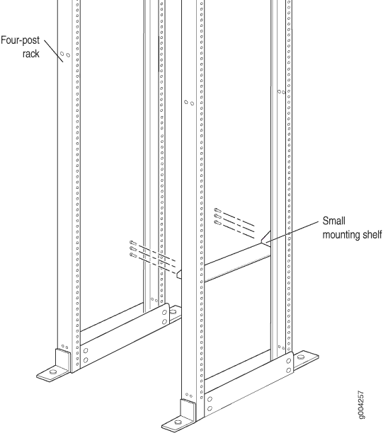 Installing the Mounting Shelf on a Four-Post Rack or Cabinet