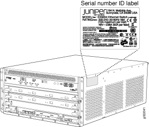 Location of the Serial Number ID Label on EX9204 Switch Chassis