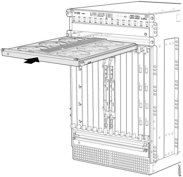 Installing the Upper Fan Tray in an EX9214 Switch