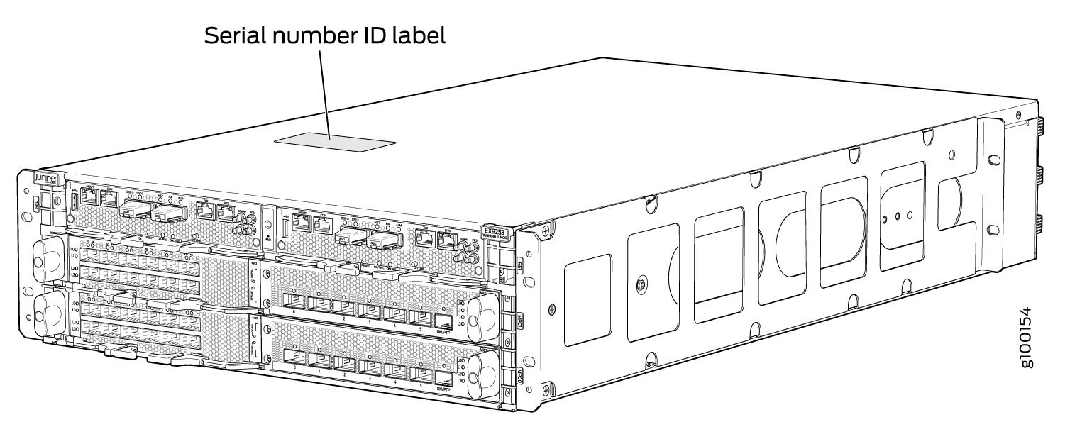 Location of the Serial Number ID Label on EX9253 Switch Chassis