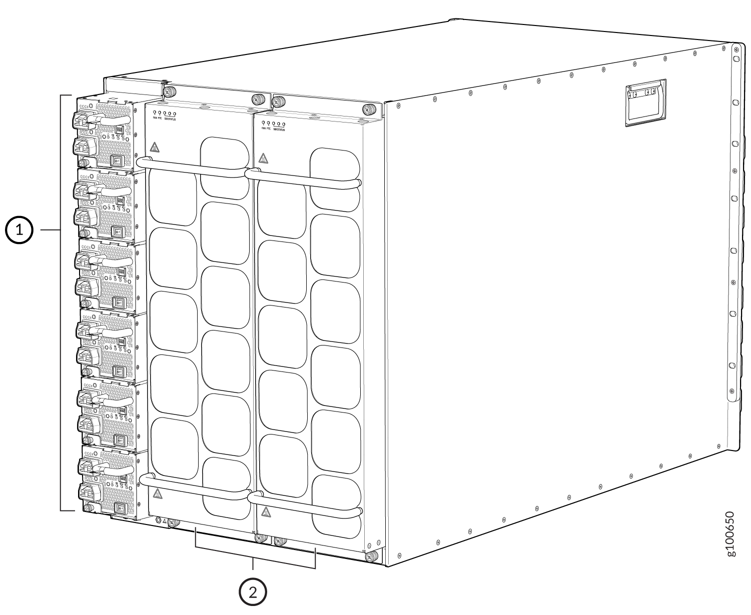 Installed JNP10008-FAN2, with JNP10K-PWR-AC2 Power Supplies in an MX10008 Router