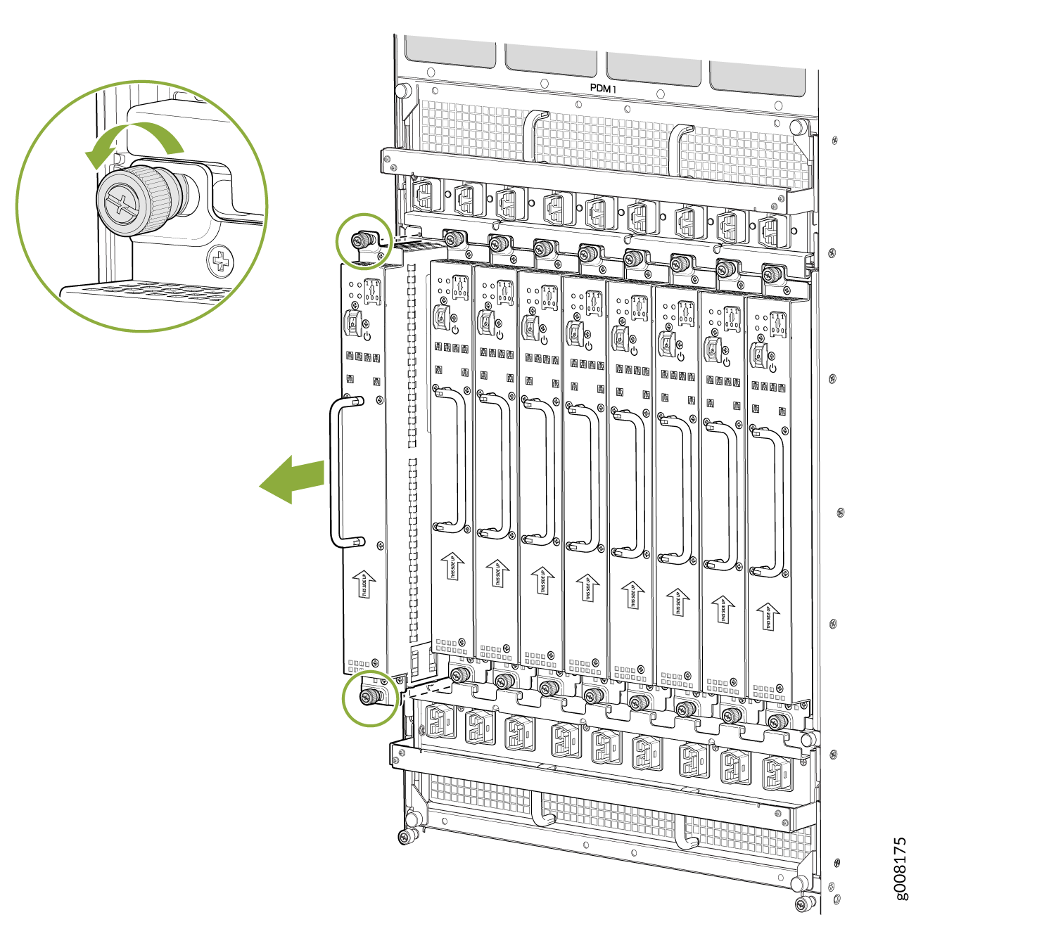 Removing a High-Voltage Universal (HVAC/HVDC) Power Supply Module Before Installing the MX2000 Router