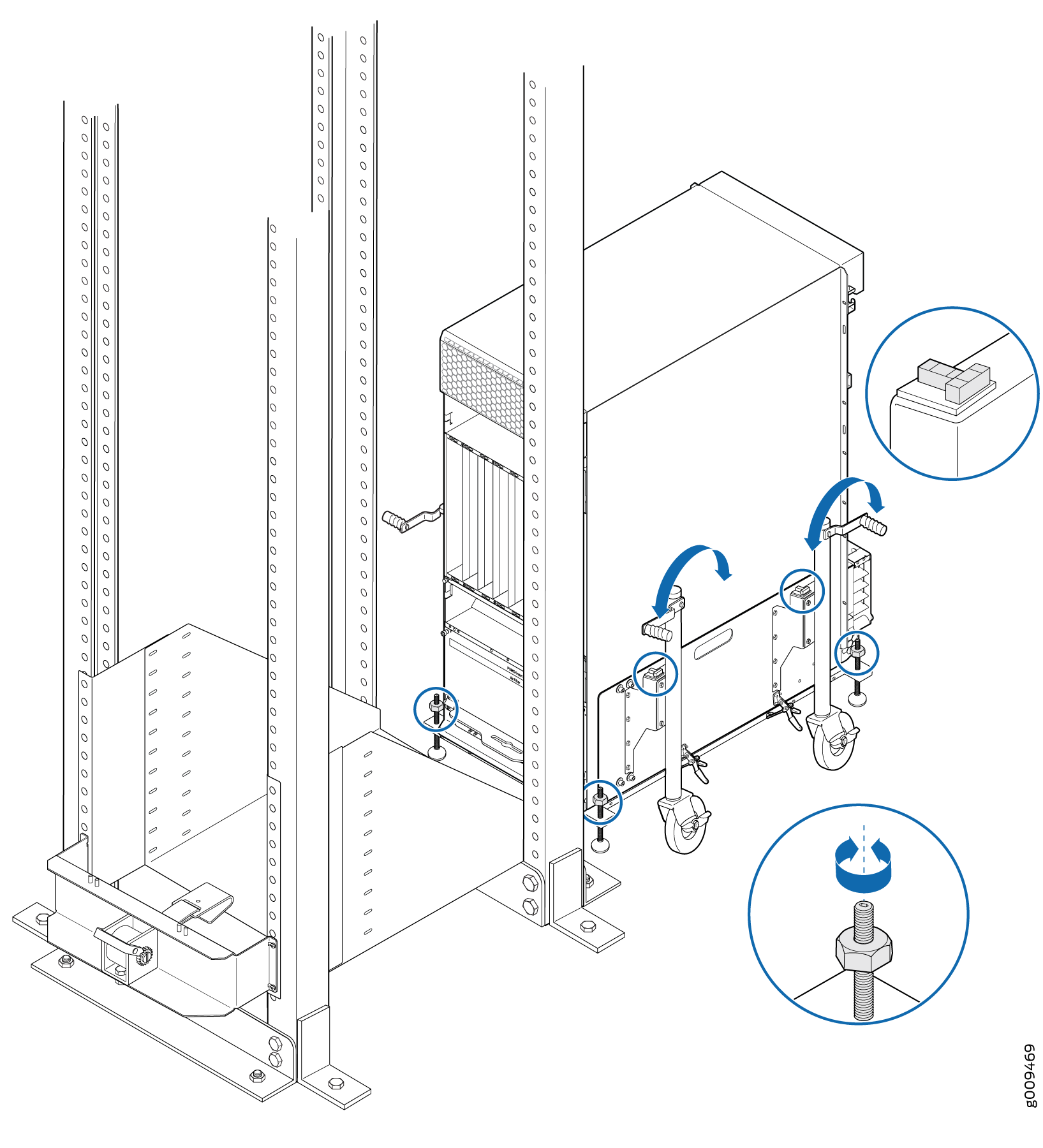 Align the MX2008 Router with Rack Mounting Shelf