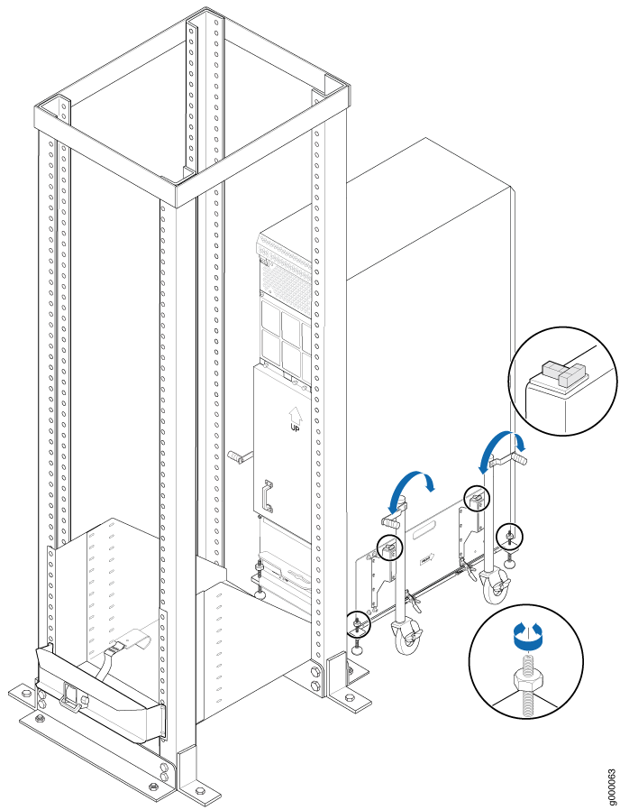 Align the MX2010 Router with Rack Mounting Shelf