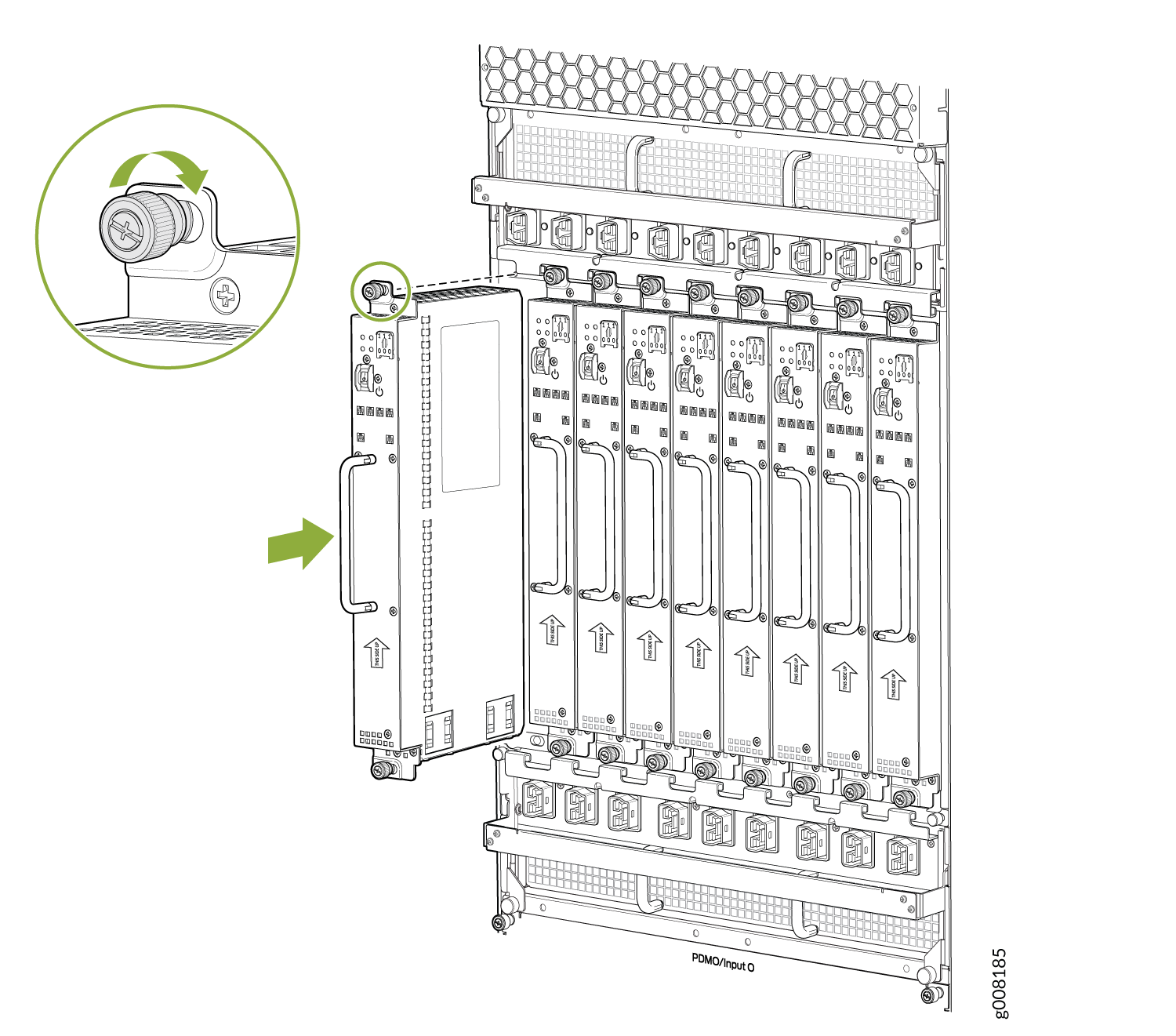 Installing an MX2008 Router Universal (HVAC/HVDC) Power Supply Module