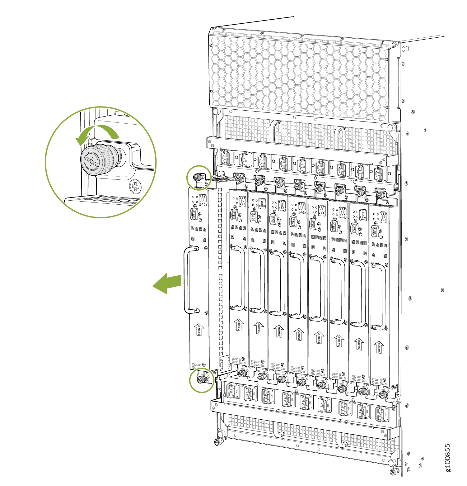 Removing an MX2020 Router Universal (HVAC/HVDC) Power Supply Module