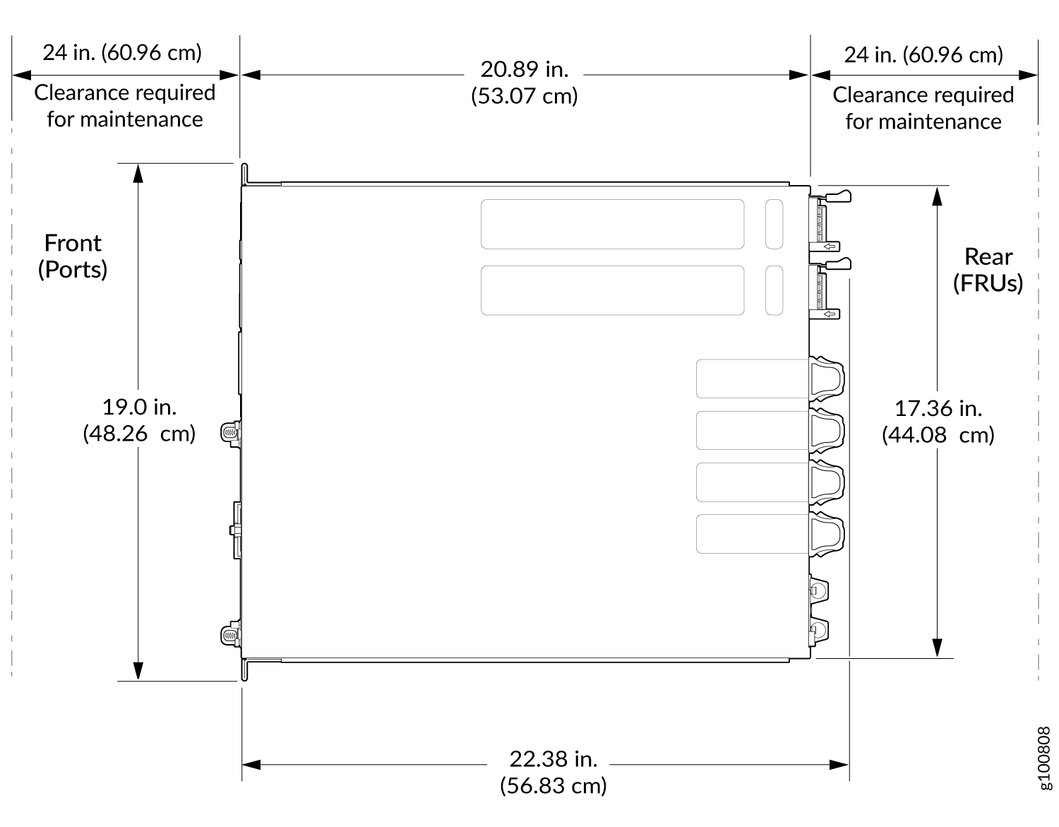 Clearance Requirements for Airflow and Hardware Maintenance for an NFX350 Device