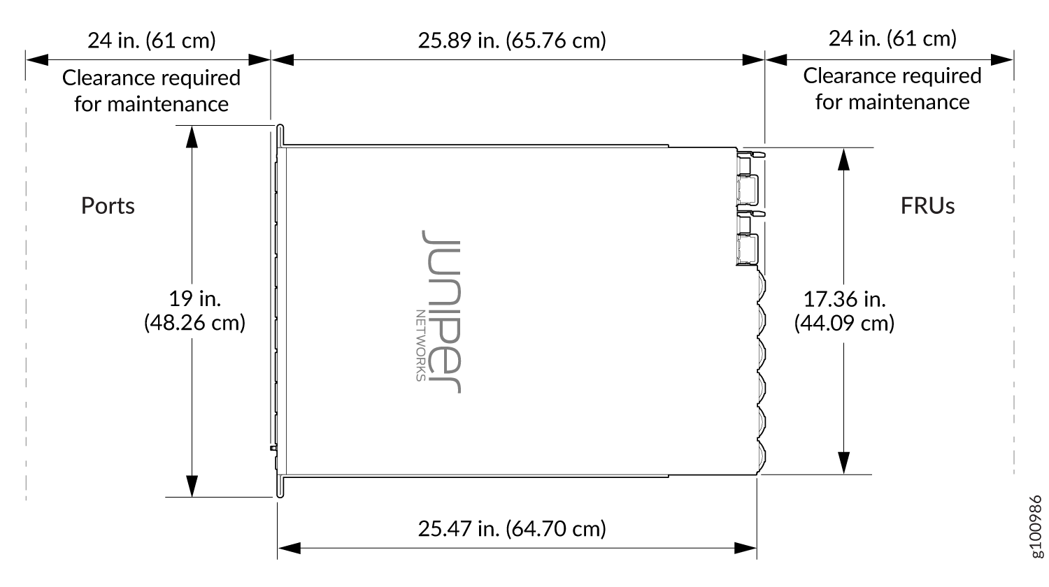 Clearance Requirements for Airflow and Hardware Maintenance for a PTX10001-36MR