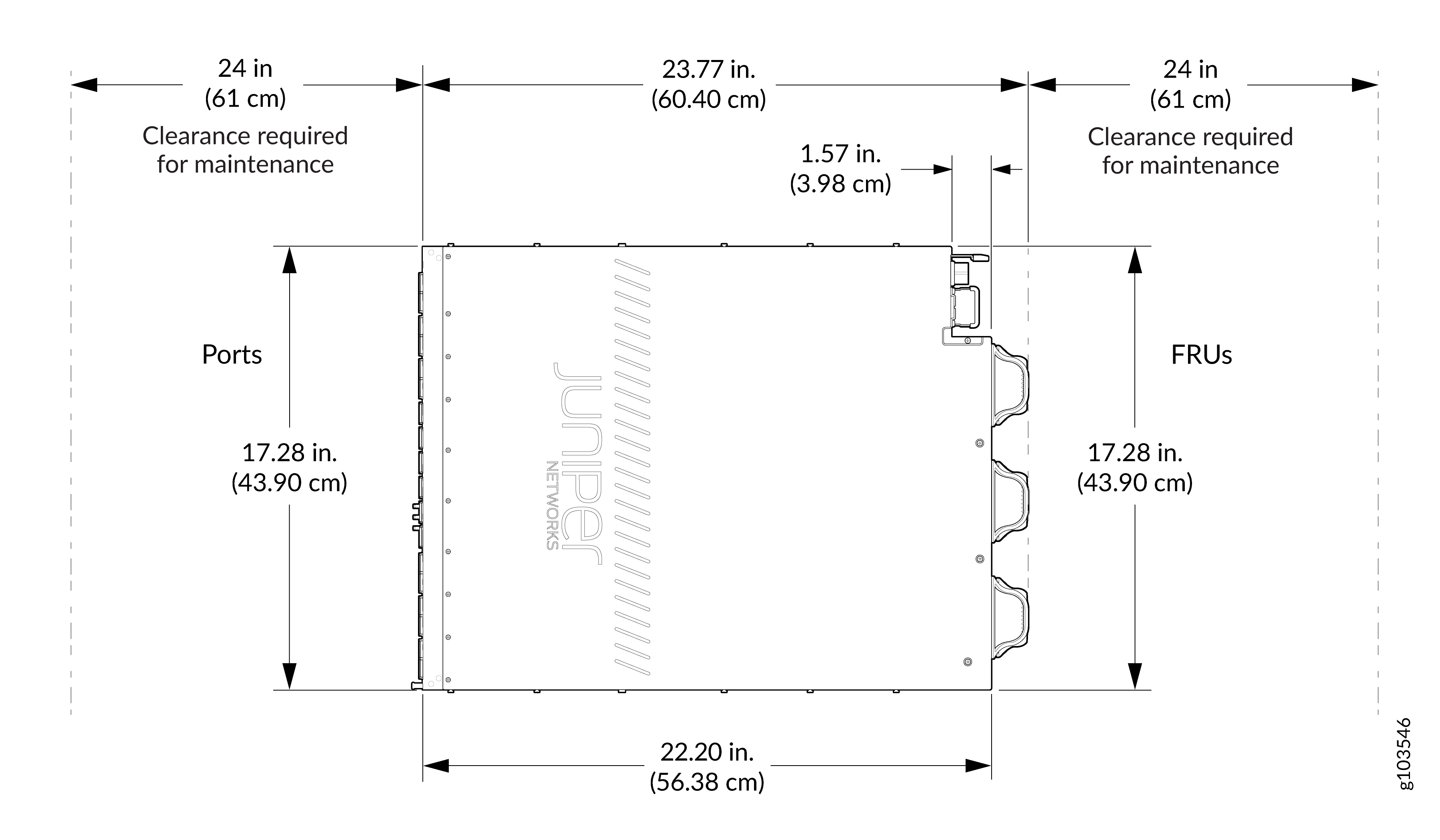 Clearance Requirements for Airflow and Hardware Maintenance for PTX10002-60MR Router