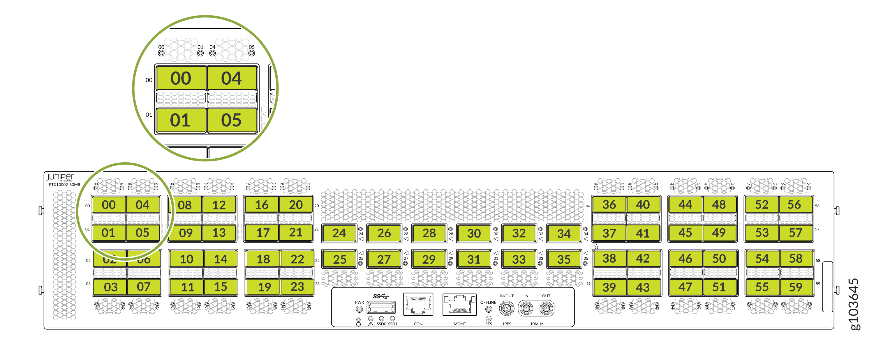 LEDs on the 48 QSFP28 ports