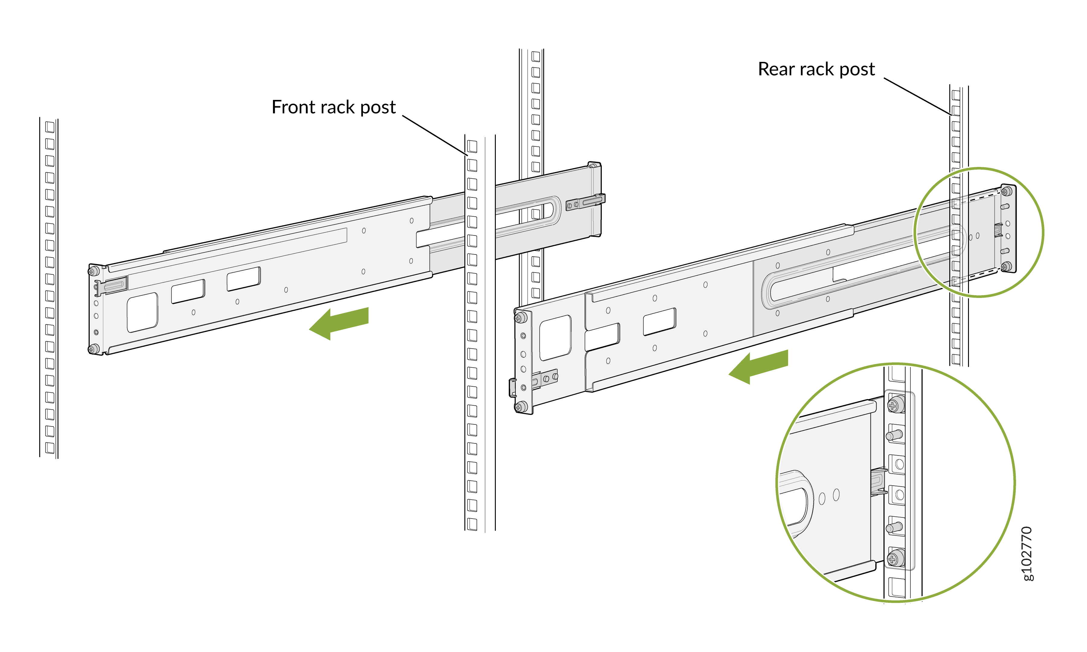 Attach the Rear-Mounting Rails to the Rack Posts