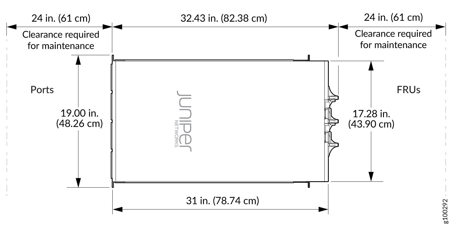 Clearance Requirements for Airflow and Hardware Maintenance for the PTX10003