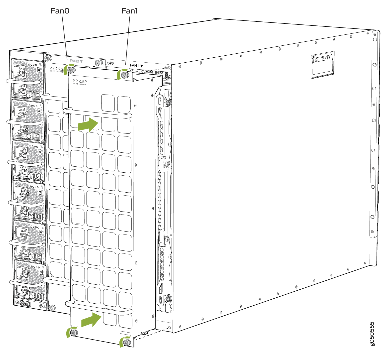 Install the Fan Tray JNP10008-FAN in a PTX10008