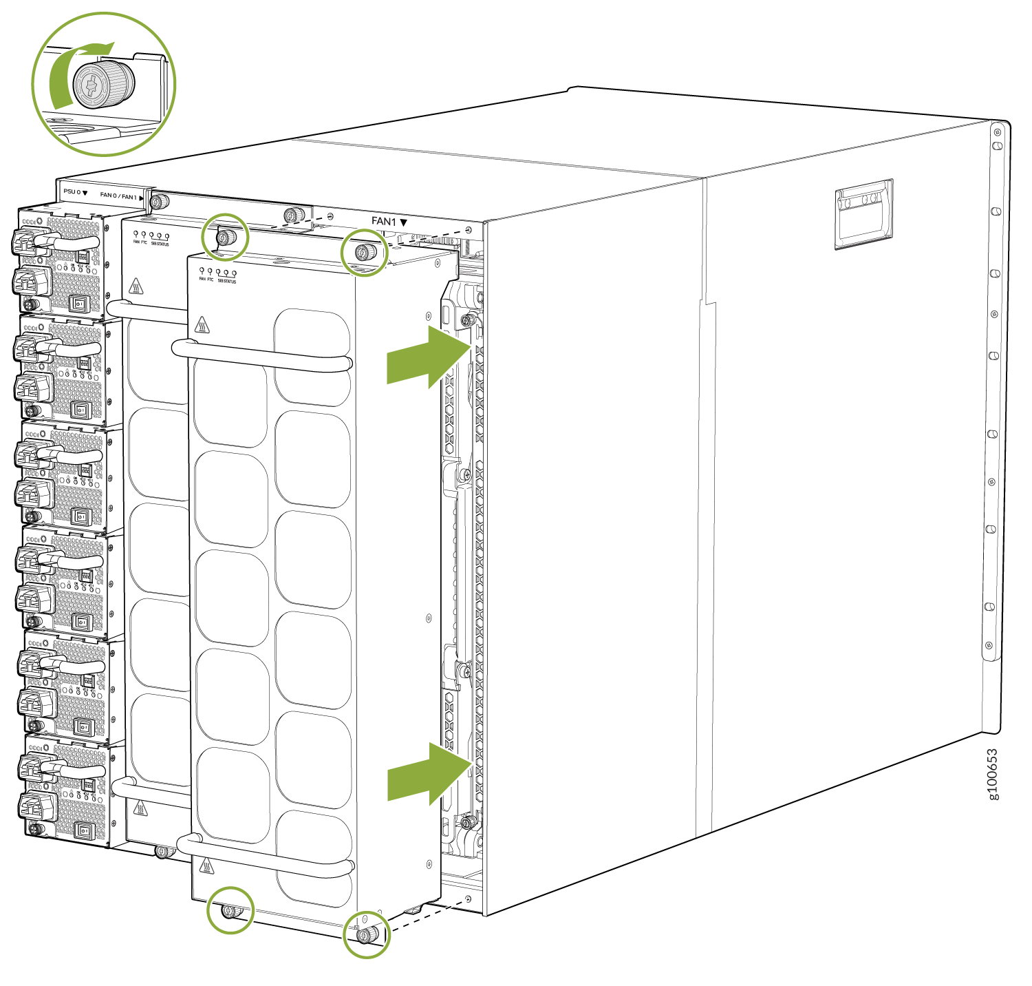 Install the Fan Tray JNP10008-FAN2 in a PTX10008