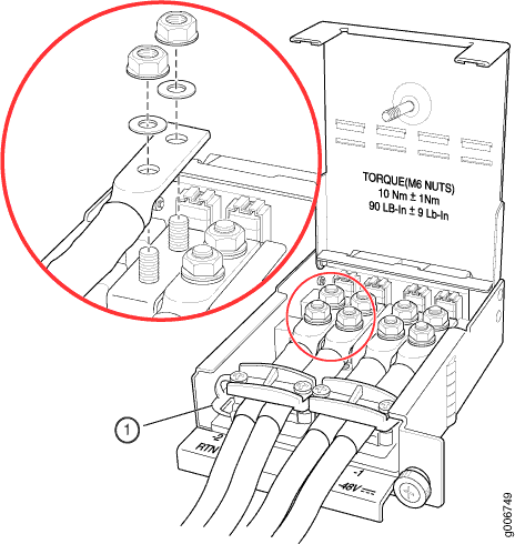 Connecting the DC Source Power Cable Lugs to an Input Power Tray