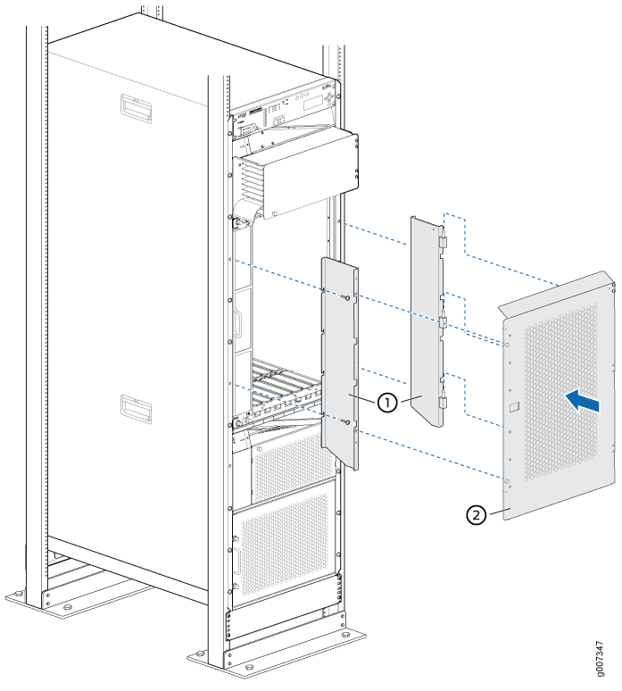 Installing the Front Door on a PTX5000 in a Four-Post Rack