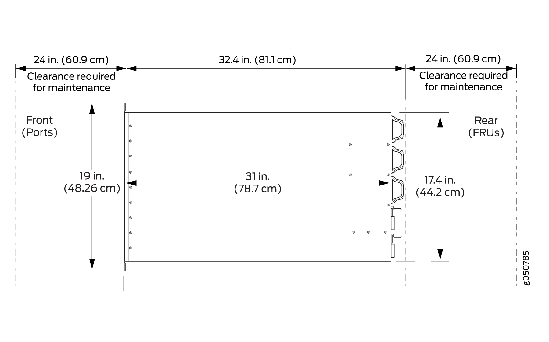 Clearance Requirements for Airflow and Hardware Maintenance for a QFX10002